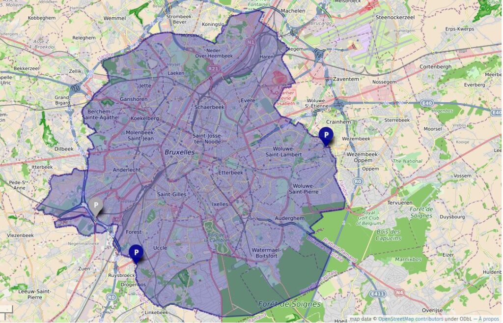 Mapa Strefy Niskiej Emisji (LEZ) w Brukseli